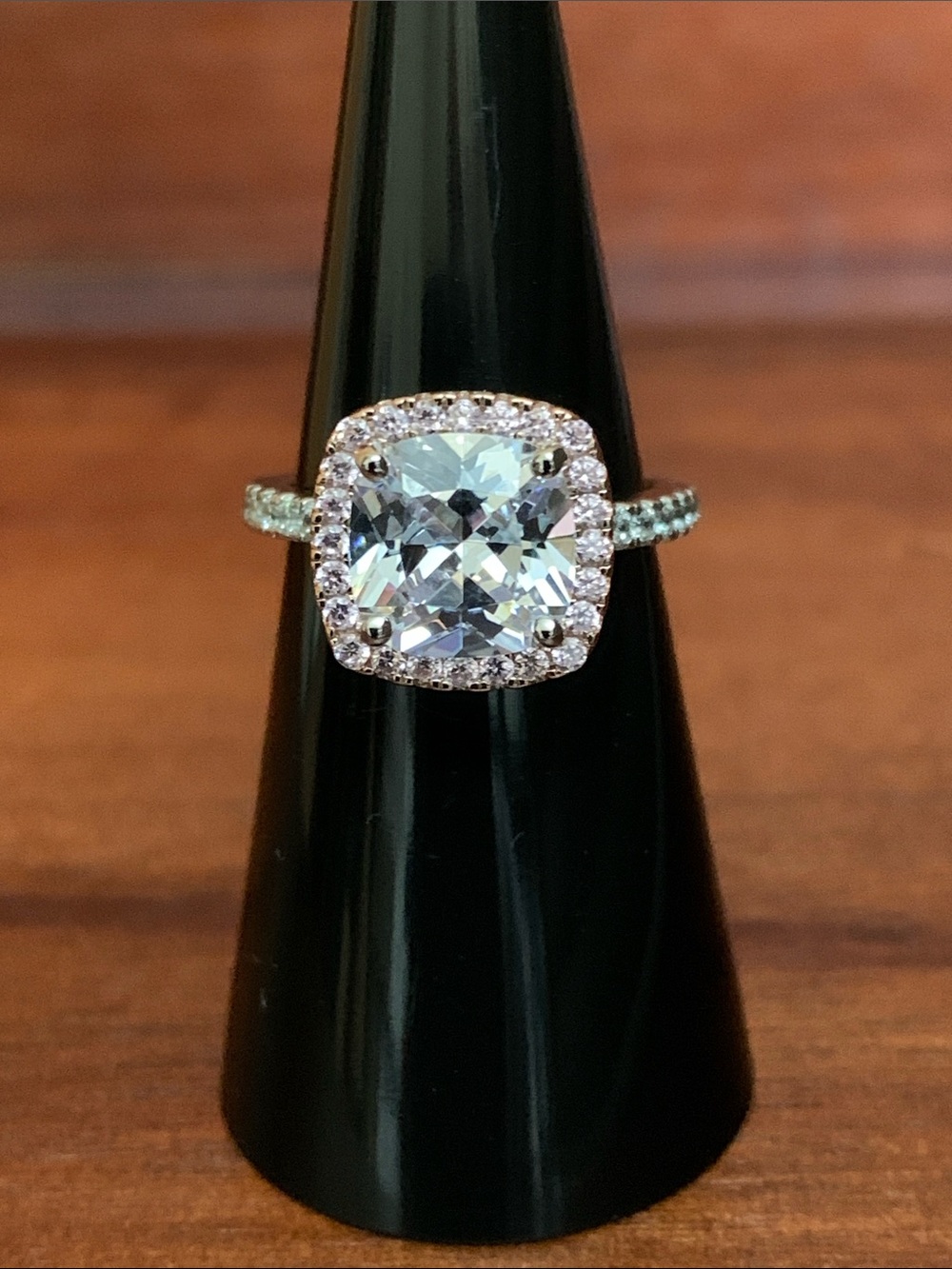 New 925 Silver Two Tone Rose Gold Plated Cushion Cut Clear & Pink CZ Ring size 6